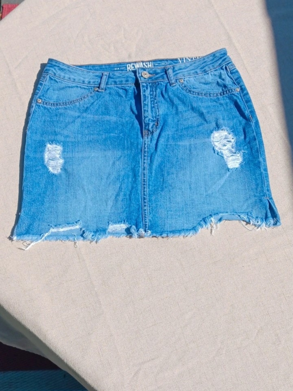 Rewash Blue Distressed Denim Mini Skirt